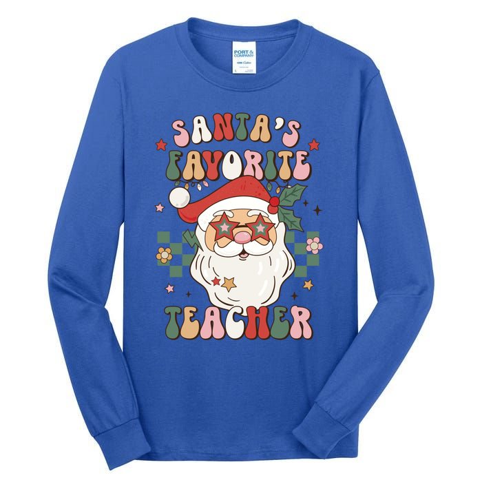 SantaS Favorite Teacher Groovy Retro Christmas 70s 80s Xmas Meaningful Gift Tall Long Sleeve T-Shirt