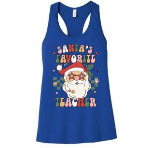 SantaS Favorite Teacher Groovy Retro Christmas 70s 80s Xmas Meaningful Gift Women's Racerback Tank