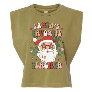 SantaS Favorite Teacher Groovy Retro Christmas 70s 80s Xmas Meaningful Gift Garment-Dyed Women's Muscle Tee