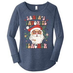 SantaS Favorite Teacher Groovy Retro Christmas 70s 80s Xmas Meaningful Gift Women's Perfect Tri Tunic Long Sleeve Shirt