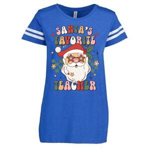 SantaS Favorite Teacher Groovy Retro Christmas 70s 80s Xmas Meaningful Gift Enza Ladies Jersey Football T-Shirt