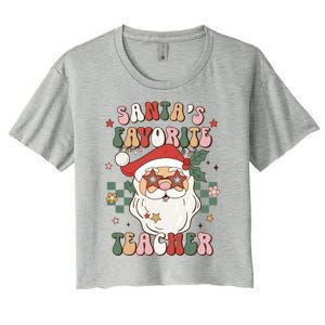 SantaS Favorite Teacher Groovy Retro Christmas 70s 80s Xmas Meaningful Gift Women's Crop Top Tee