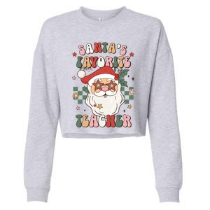 SantaS Favorite Teacher Groovy Retro Christmas 70s 80s Xmas Meaningful Gift Cropped Pullover Crew