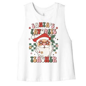 SantaS Favorite Teacher Groovy Retro Christmas 70s 80s Xmas Meaningful Gift Women's Racerback Cropped Tank