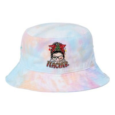 Santas Favorite Teacher Messy Bun Teacher Leopard Christmas Tie Dye Newport Bucket Hat