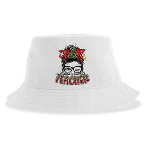 Santas Favorite Teacher Messy Bun Teacher Leopard Christmas Sustainable Bucket Hat