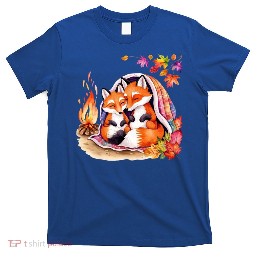 Snuggly Foxes Under Plaid Blanket – Fall Campfire Vibes T-Shirt