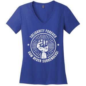 Solidarity Forever UAW Never Surrender UAW Union Strong Women's V-Neck T-Shirt