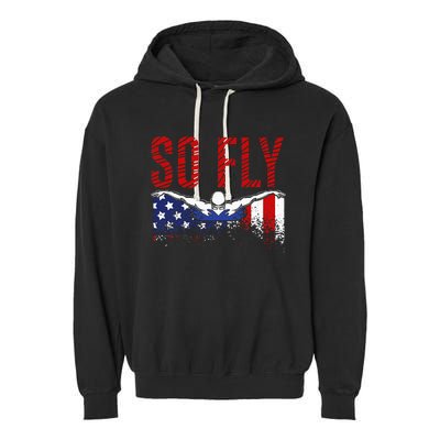 So Fly Usa Swimming Team Sports Athlete Us Swim Aquatic Garment-Dyed Fleece Hoodie