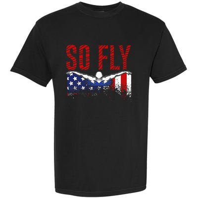 So Fly Usa Swimming Team Sports Athlete Us Swim Aquatic Garment-Dyed Heavyweight T-Shirt