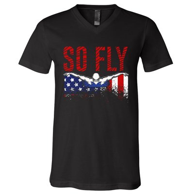 So Fly Usa Swimming Team Sports Athlete Us Swim Aquatic V-Neck T-Shirt