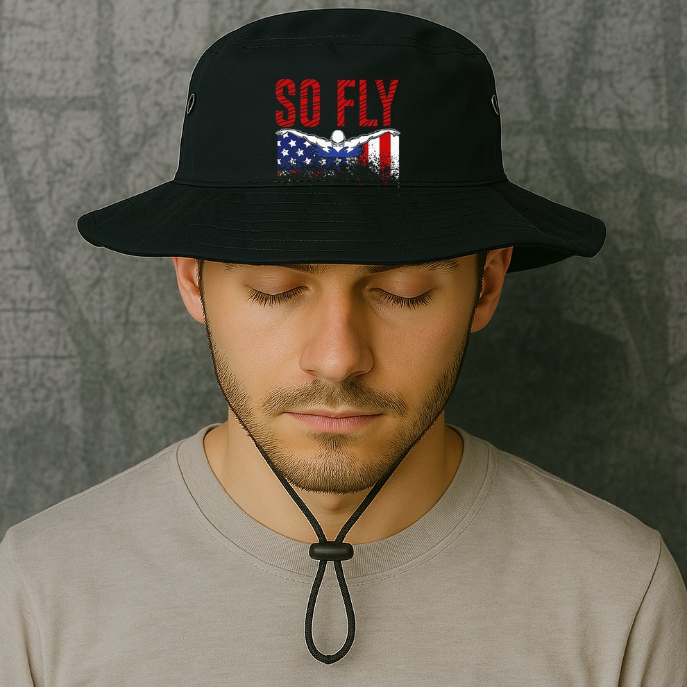 So Fly Usa Swimming Team Sports Athlete Us Swim Aquatic Bucket Hat