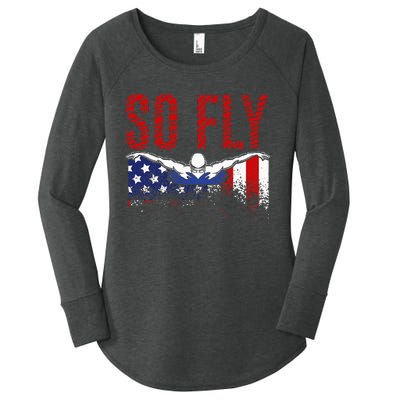 So Fly Usa Swimming Team Sports Athlete Us Swim Aquatic Women's Perfect Tri Tunic Long Sleeve Shirt