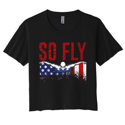 So Fly Usa Swimming Team Sports Athlete Us Swim Aquatic Women's Crop Top Tee