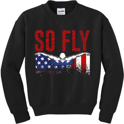 So Fly Usa Swimming Team Sports Athlete Us Swim Aquatic Kids Sweatshirt