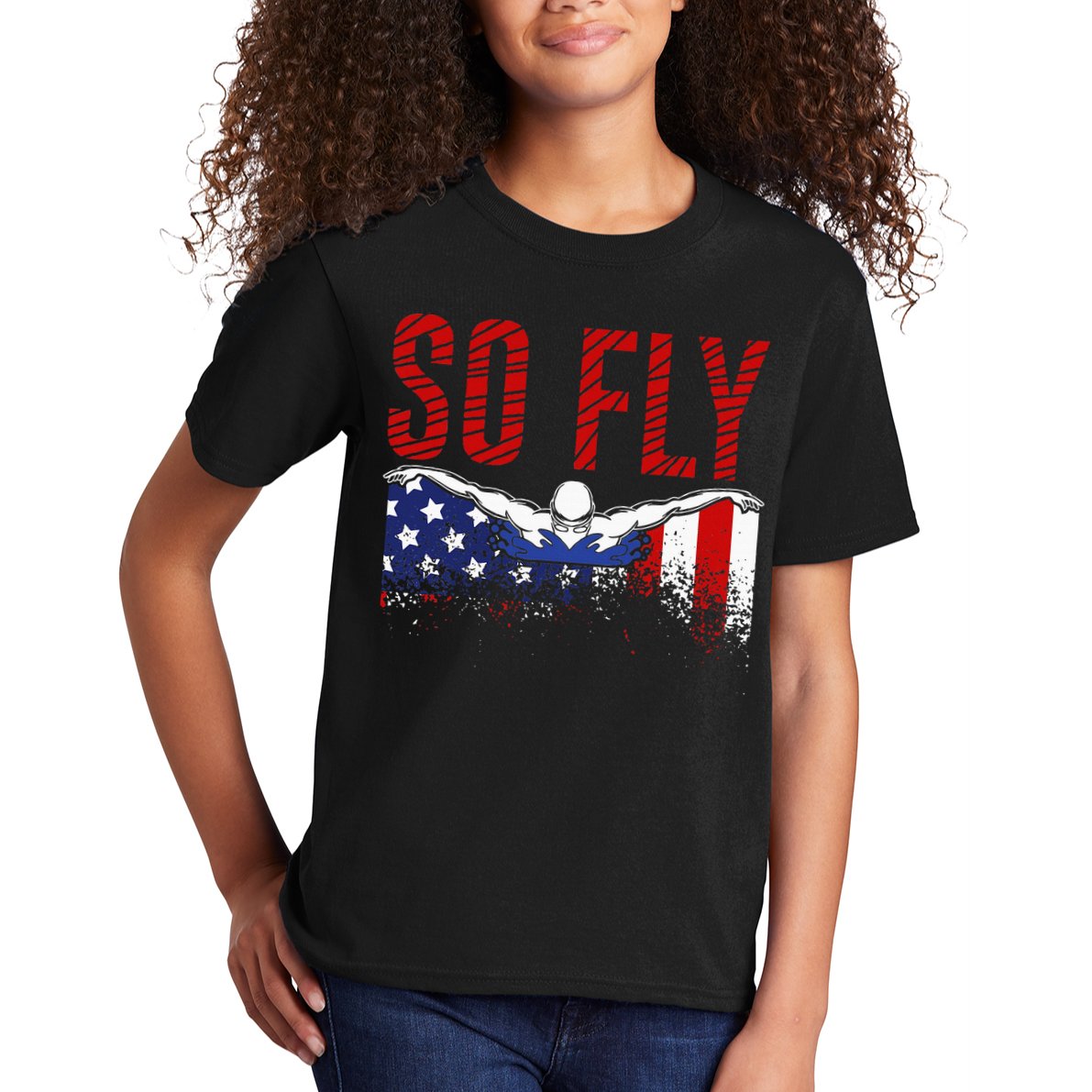 So Fly Usa Swimming Team Sports Athlete Us Swim Aquatic Kids T-Shirt