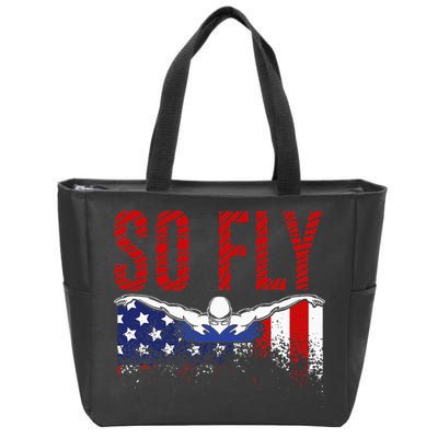 So Fly Usa Swimming Team Sports Athlete Us Swim Aquatic Zip Tote Bag