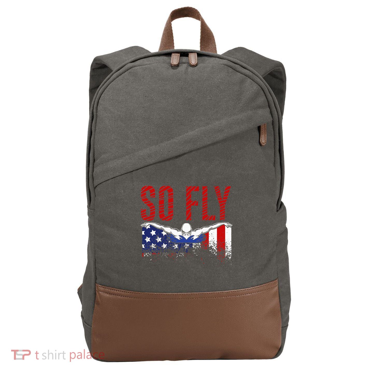 So Fly Usa Swimming Team Sports Athlete Us Swim Aquatic Cotton Canvas Backpack