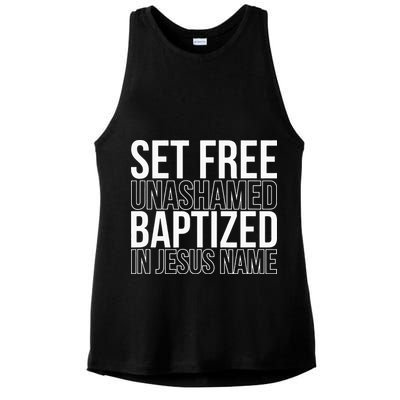 Set free unashamed baptized in Jesus name Ladies PosiCharge Tri-Blend Wicking Tank