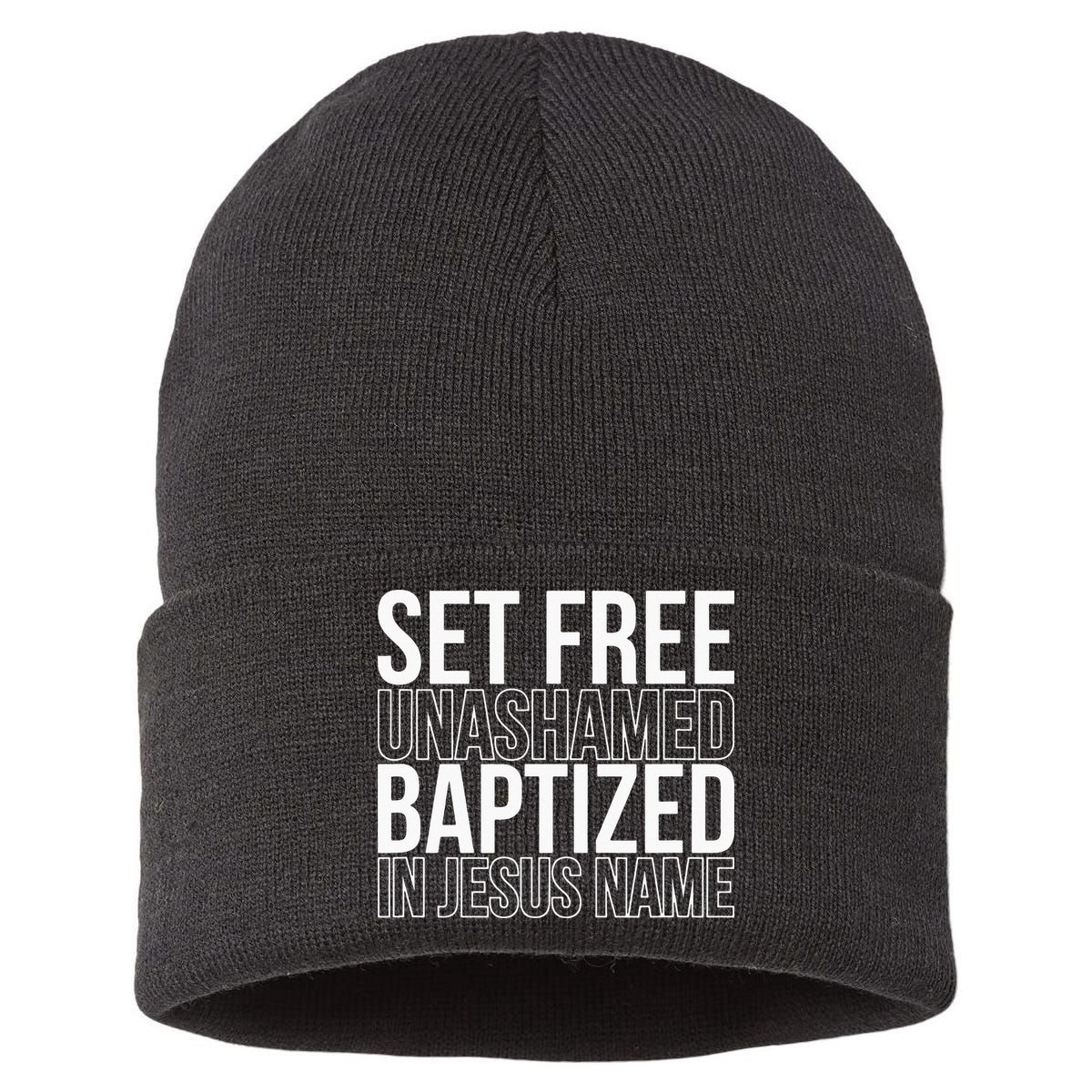 Set free unashamed baptized in Jesus name Sustainable Knit Beanie