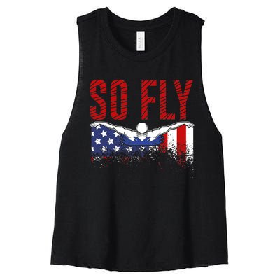 So Fly USA Swimming Team Sports Athlete US Swim Aquatic Women's Racerback Cropped Tank