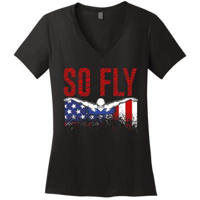 So Fly USA Swimming Team Sports Athlete US Swim Aquatic Women's V-Neck T-Shirt