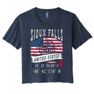 Sioux Falls United States Flag Gps Coordinates Sioux Falls Women's Crop Top Tee