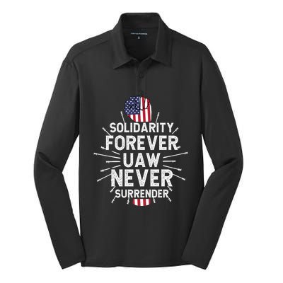 Solidarity Forever UAW Never Surrender UAW Laborer Worker Silk Touch Performance Long Sleeve Polo