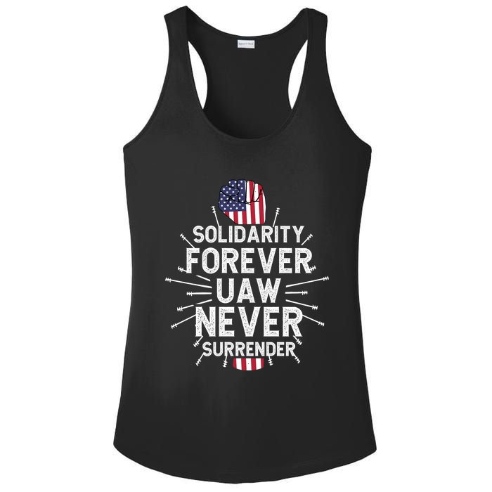 Solidarity Forever UAW Never Surrender UAW Laborer Worker Ladies PosiCharge Competitor Racerback Tank