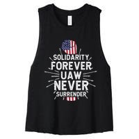 Solidarity Forever UAW Never Surrender UAW Laborer Worker Women's Racerback Cropped Tank