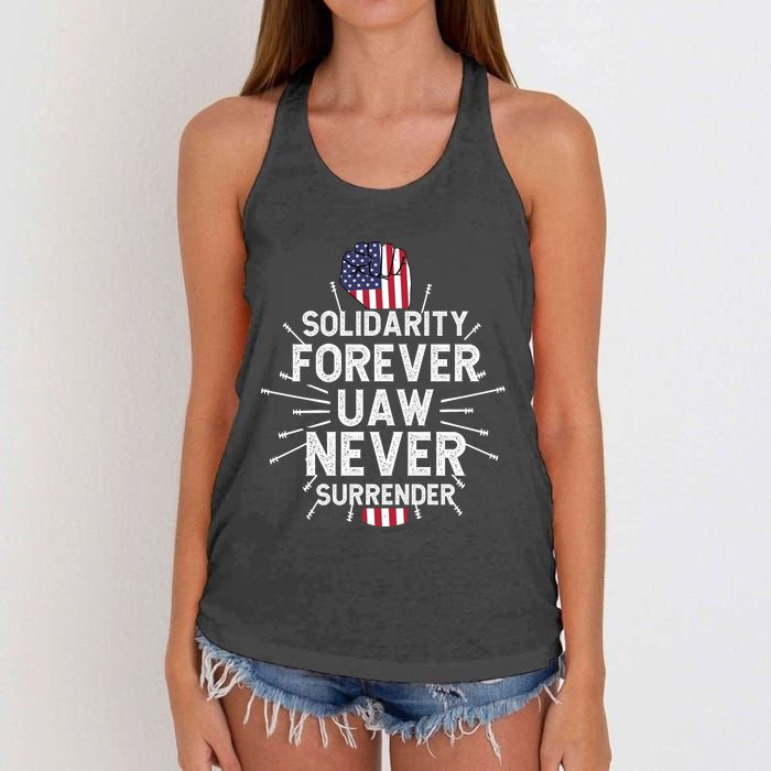 Solidarity Forever UAW Never Surrender UAW Laborer Worker Women's Knotted Racerback Tank