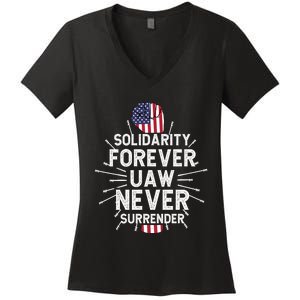 Solidarity Forever UAW Never Surrender UAW Laborer Worker Women's V-Neck T-Shirt