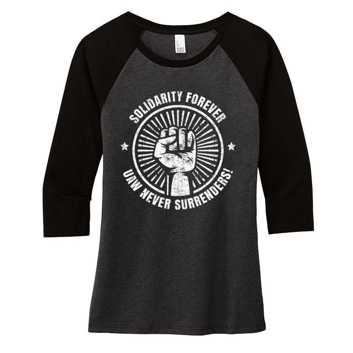 Solidarity Forever UAW Never Surrender UAW Union Strong Women's Tri-Blend 3/4-Sleeve Raglan Shirt