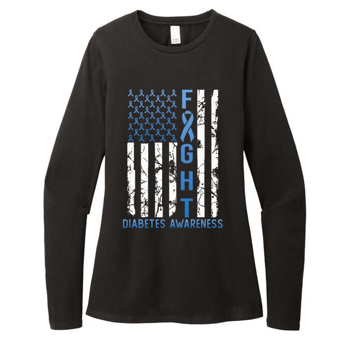 Support Fight USA Flag Type 2 Type 1 Diabetes Awareness Womens CVC Long Sleeve Shirt