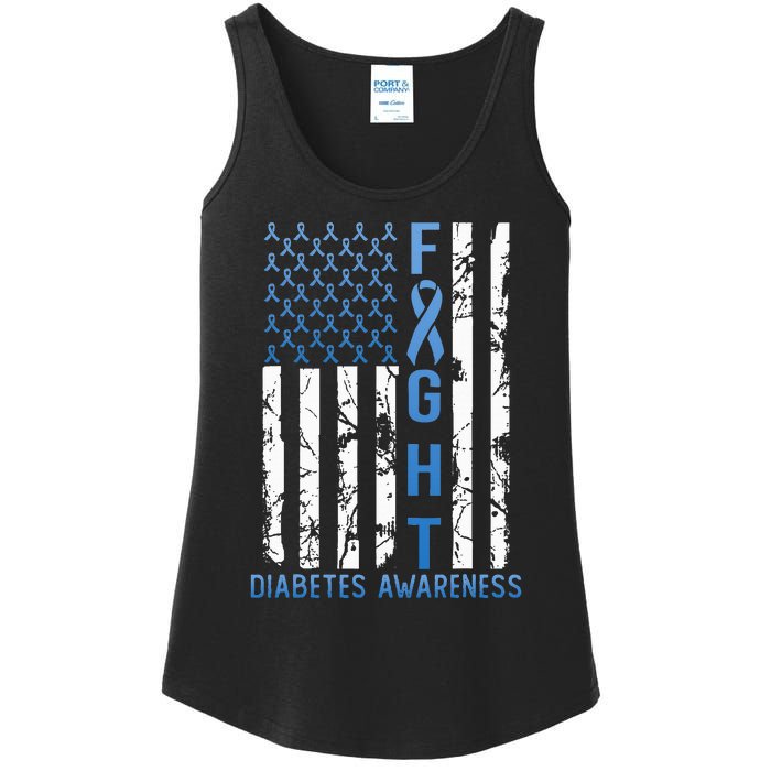 Support Fight USA Flag Type 2 Type 1 Diabetes Awareness Ladies Essential Tank