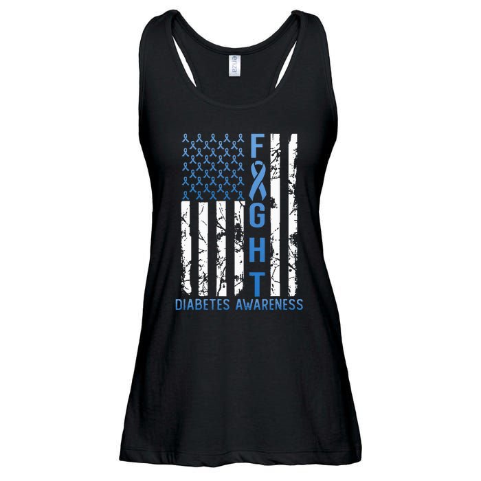 Support Fight USA Flag Type 2 Type 1 Diabetes Awareness Ladies Essential Flowy Tank