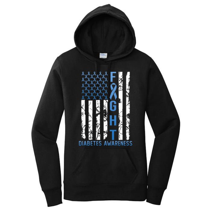 Support Fight USA Flag Type 2 Type 1 Diabetes Awareness Women's Pullover Hoodie