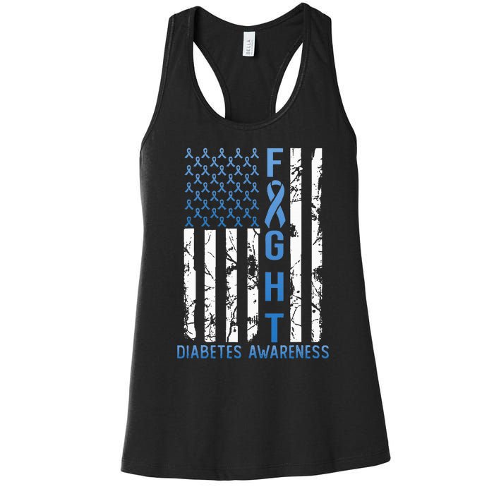 Support Fight USA Flag Type 2 Type 1 Diabetes Awareness Women's Racerback Tank