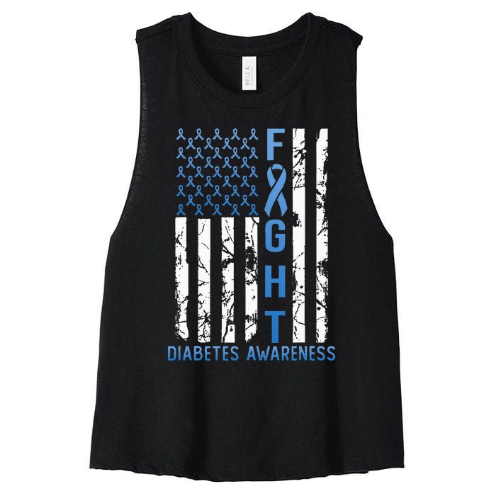 Support Fight USA Flag Type 2 Type 1 Diabetes Awareness Women's Racerback Cropped Tank