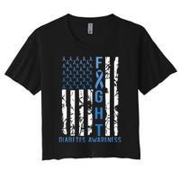 Support Fight USA Flag Type 2 Type 1 Diabetes Awareness Women's Crop Top Tee