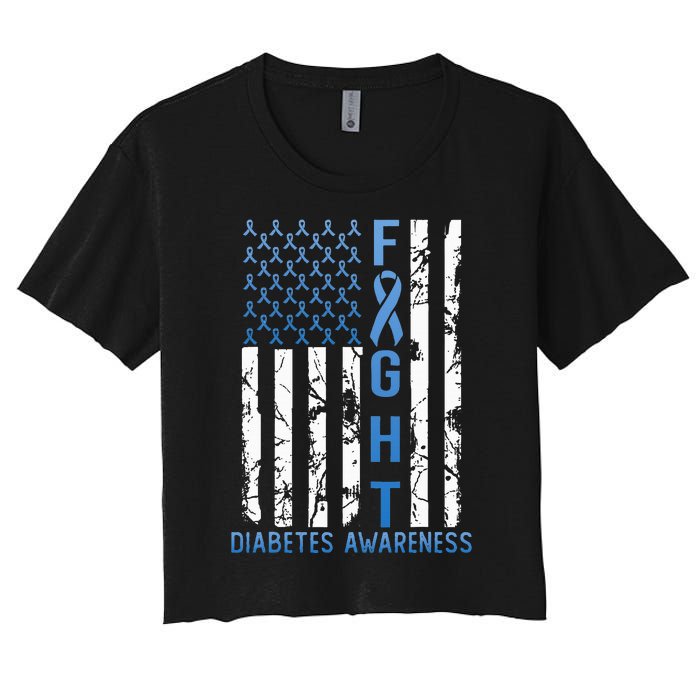 Support Fight USA Flag Type 2 Type 1 Diabetes Awareness Women's Crop Top Tee