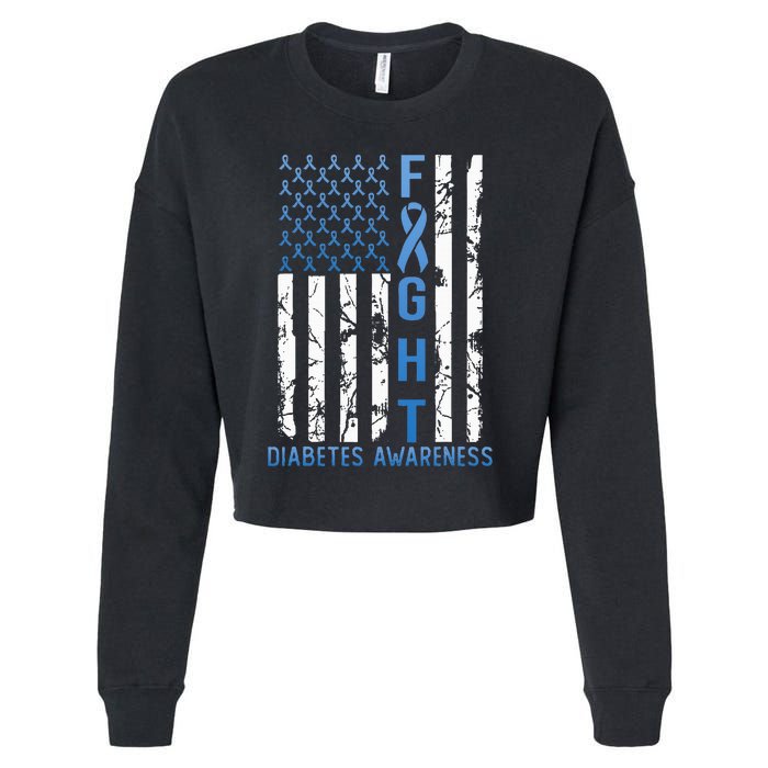 Support Fight USA Flag Type 2 Type 1 Diabetes Awareness Cropped Pullover Crew