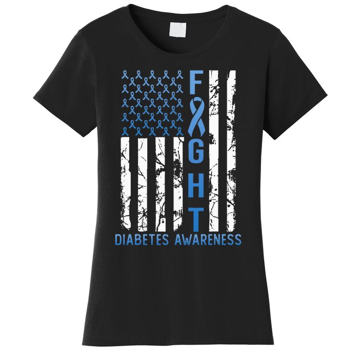 Support Fight USA Flag Type 2 Type 1 Diabetes Awareness Women's T-Shirt