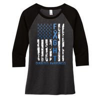 Support Fight USA Flag Type 2 Type 1 Diabetes Awareness Women's Tri-Blend 3/4-Sleeve Raglan Shirt