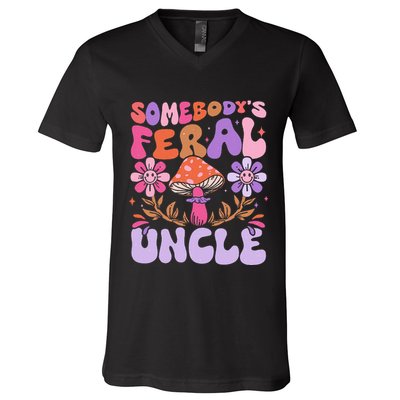 Somebody's Feral Uncle Groovy For Cool Uncle Gift For Uncle V-Neck T-Shirt