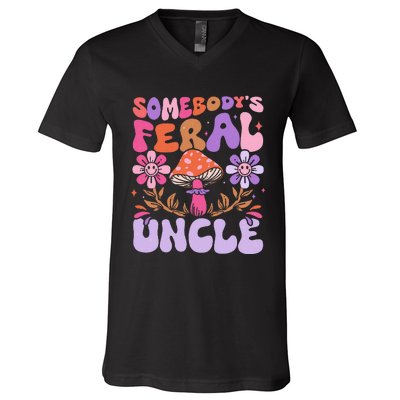 Somebody's Feral Uncle Groovy For Cool Uncle Gift For Uncle V-Neck T-Shirt