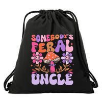 Somebody's Feral Uncle Groovy For Cool Uncle Gift For Uncle Drawstring Bag
