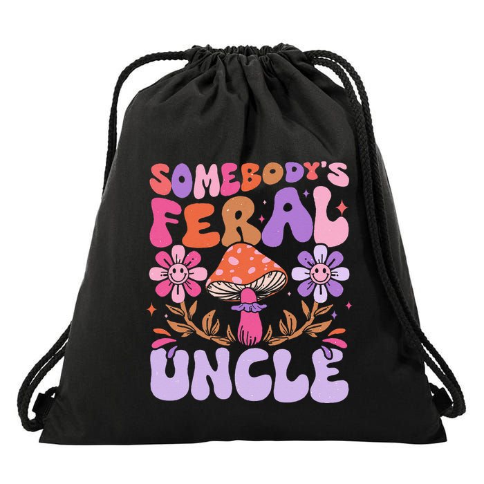 Somebody's Feral Uncle Groovy For Cool Uncle Gift For Uncle Drawstring Bag