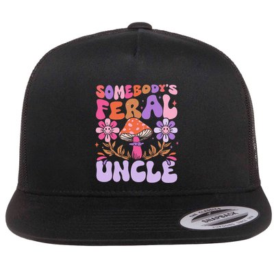 Somebody's Feral Uncle Groovy For Cool Uncle Gift For Uncle Flatbill Hat
