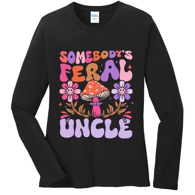 Somebody's Feral Uncle Groovy For Cool Uncle Gift For Uncle Ladies Long Sleeve Shirt